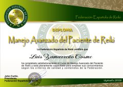 Diploma manejo avanzado Reiki - Luis Zamarreño Cosme