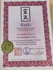 Diploma Reiki nivel 3 - Luis Zamarreño Cosme